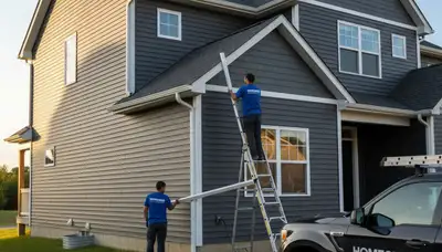 Seamless aluminum gutters installed on vinyl siding home in Boston, MA by Next Level Exteriors