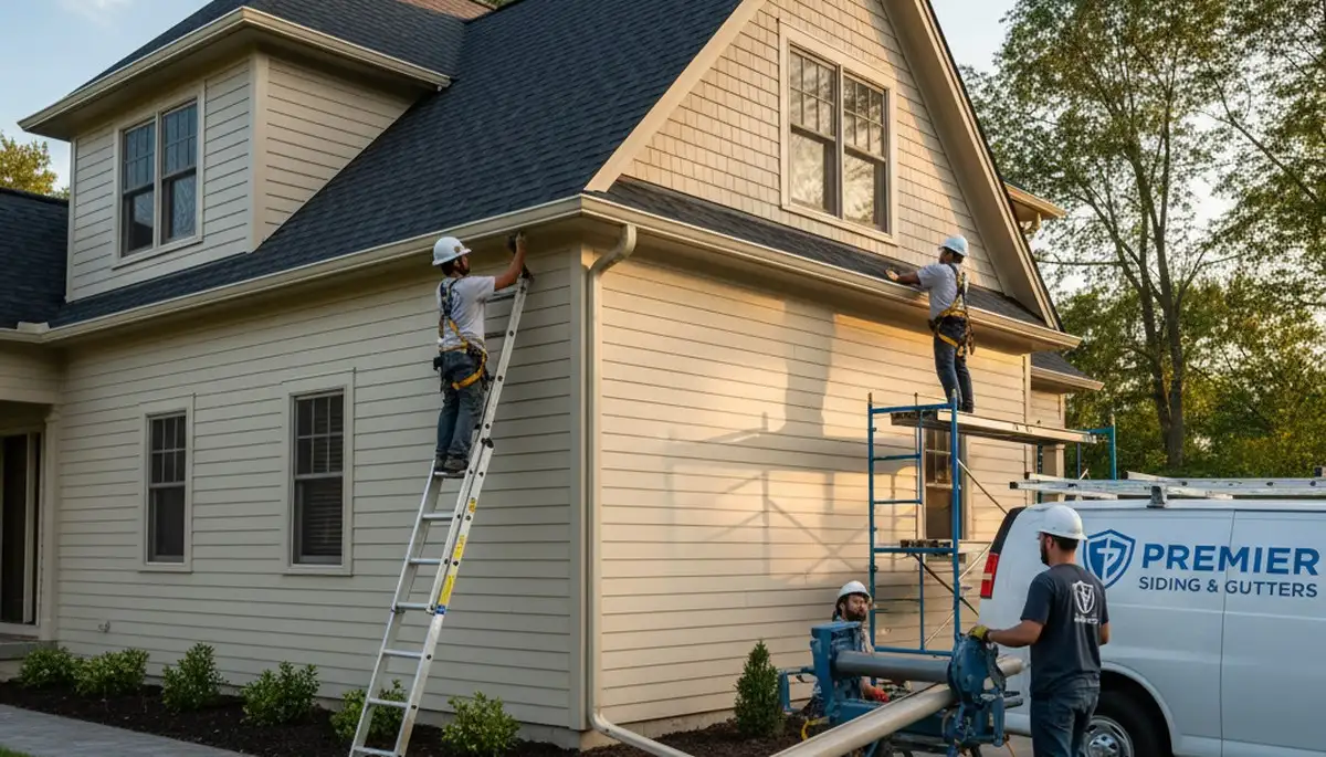 Seamless gutter installation on vinyl siding home in Boston MA by Next Level Exteriors