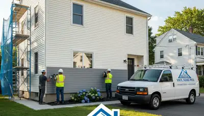 Professional vinyl siding installation on Boston MA home exterior